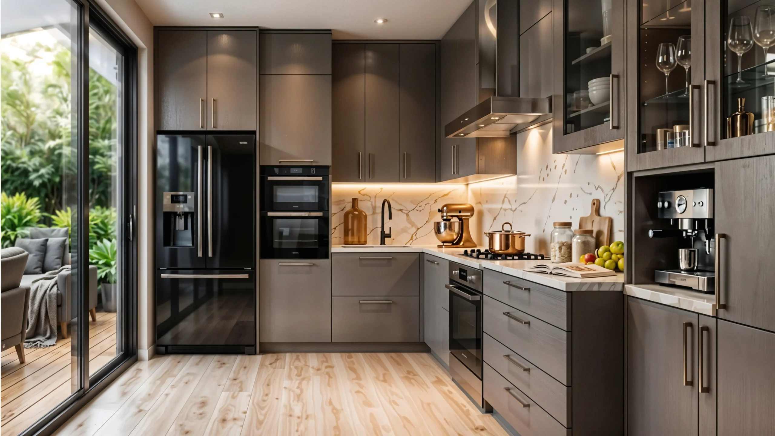 Premium upscale kitchen with modern integrated appliances