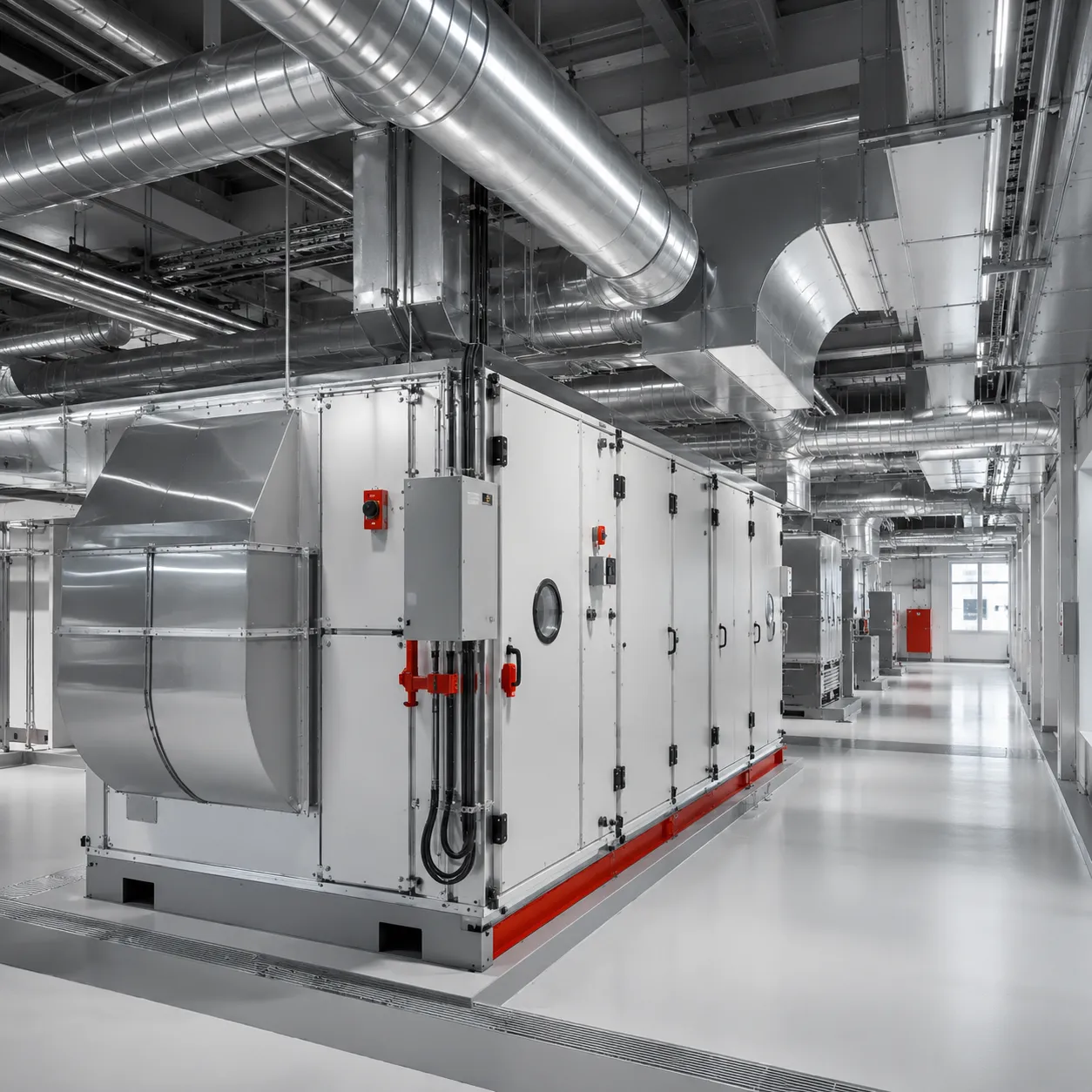 A high-tech industrial facility with complex steel piping and advanced machinery