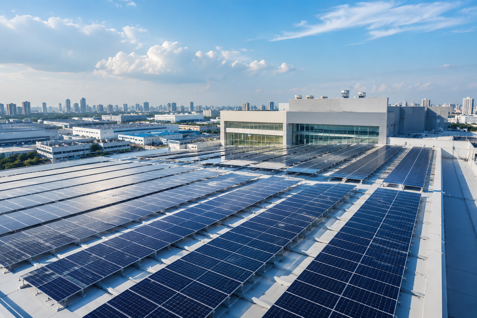 Solar PV System — แผงโซลาร์บนหลังคาอาคารอุตสาหกรรม