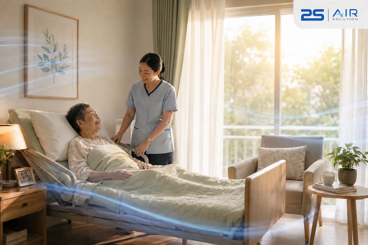ผู้สูงอายุนอนอยู่บนเตียง,พยาบาล,การดูแลผู้สูงอายุ,กลิ่นใน nursing home